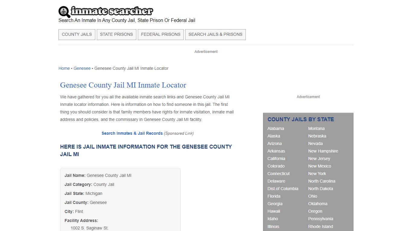 Genesee County Jail MI Inmate Locator - Inmate Searcher